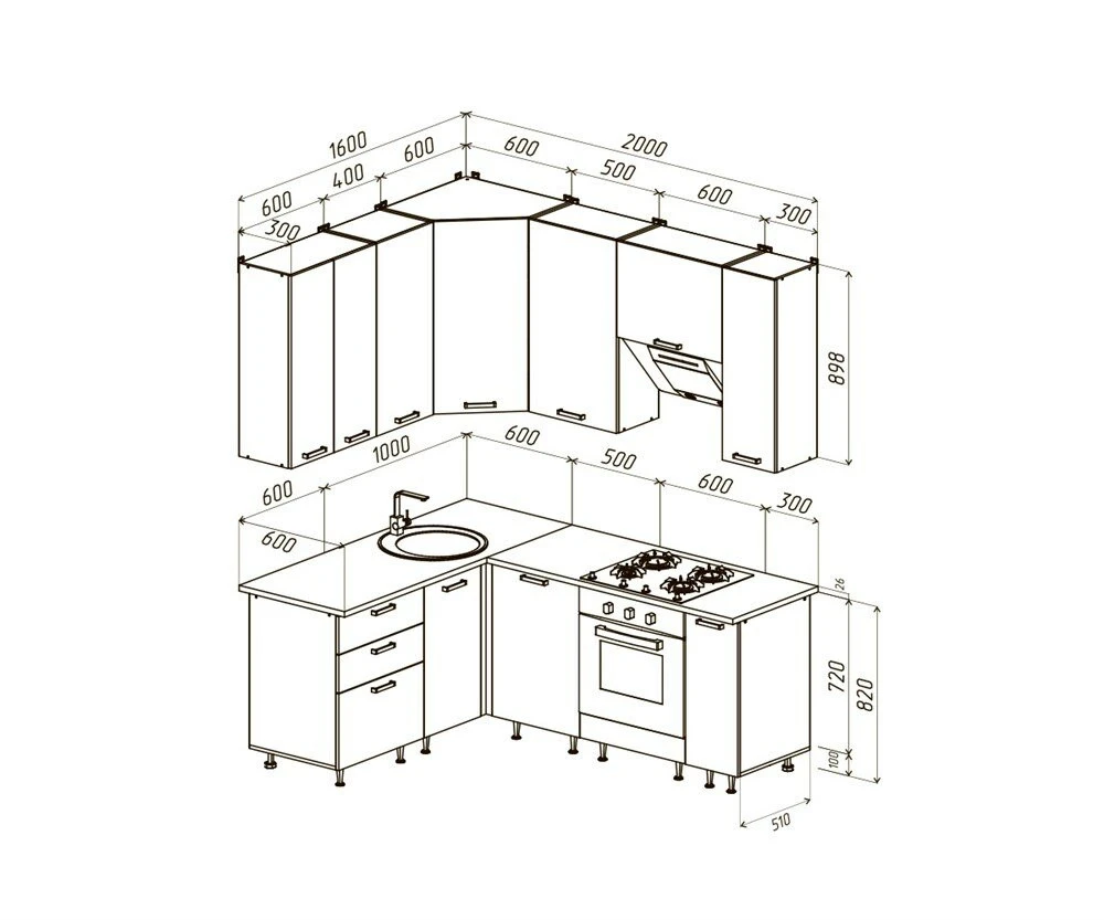 МИФ Кухня Рио NEW угловая 1.6х2.0м Компоновка №2 Бетон светлый/Бетон темный Бетон светлый/Бетон темный