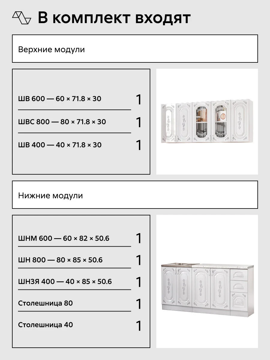 Кухонный гарнитур прямой Нонтон Лиза №2, 180 см, белый глянец